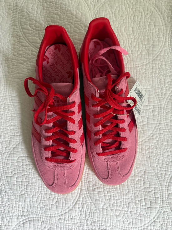 adidas Shoes - adidas Women's Pink Suede Sneakers with Red Accents